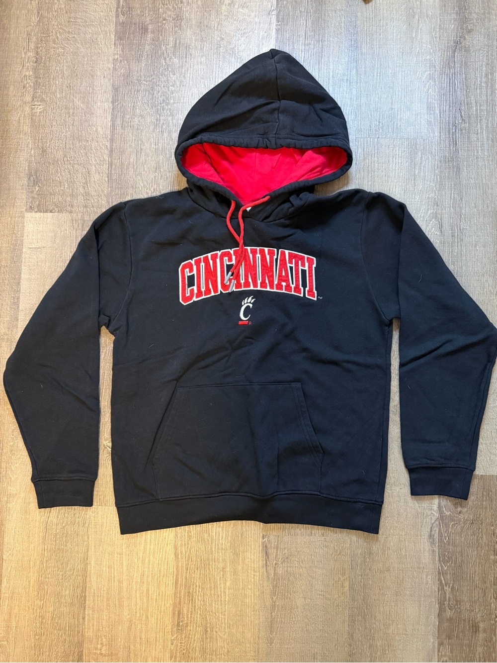 Champion Black Hoodie with Red Lined Hood and Cincinnati Logo